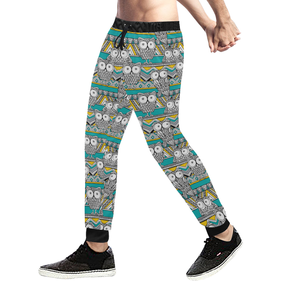 Owl Pattern Green Background Unisex Casual Sweatpants