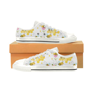 Cute Bee Pattern Women's Low Top Canvas Shoes White