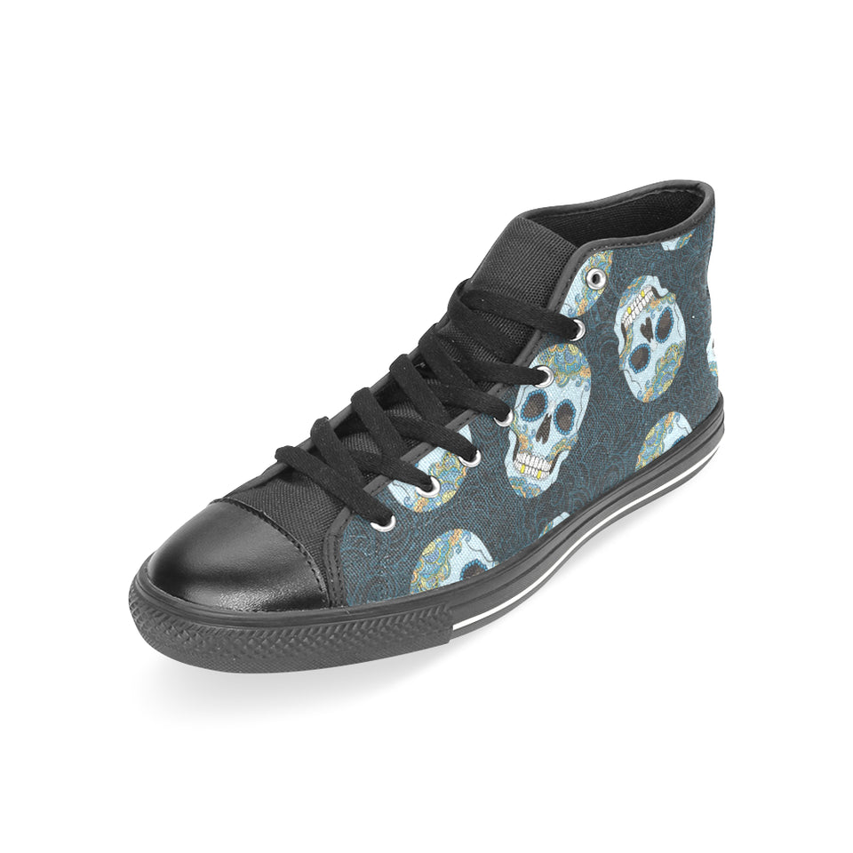 Suger Skull Pattern Women's High Top Canvas Shoes Black