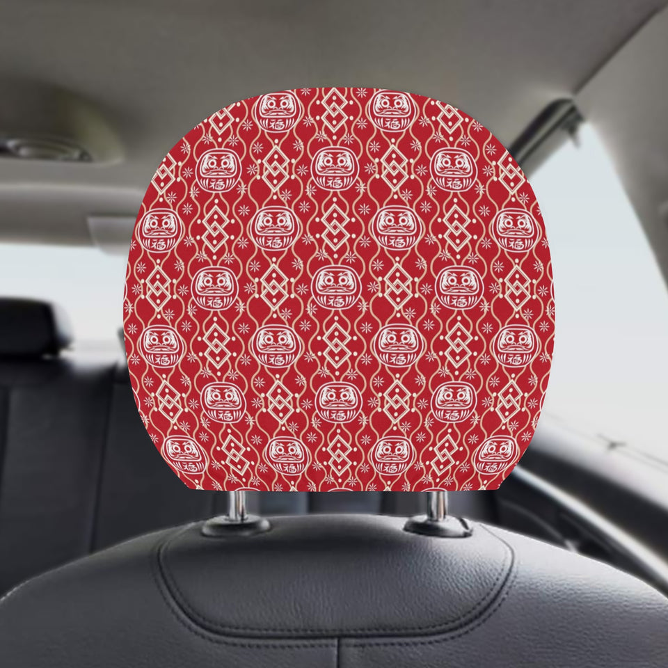 Daruma Red Pattern Car Headrest Cover