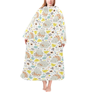 Hippopotamus Pattern Print Design 05 Blanket Robe with Sleeves