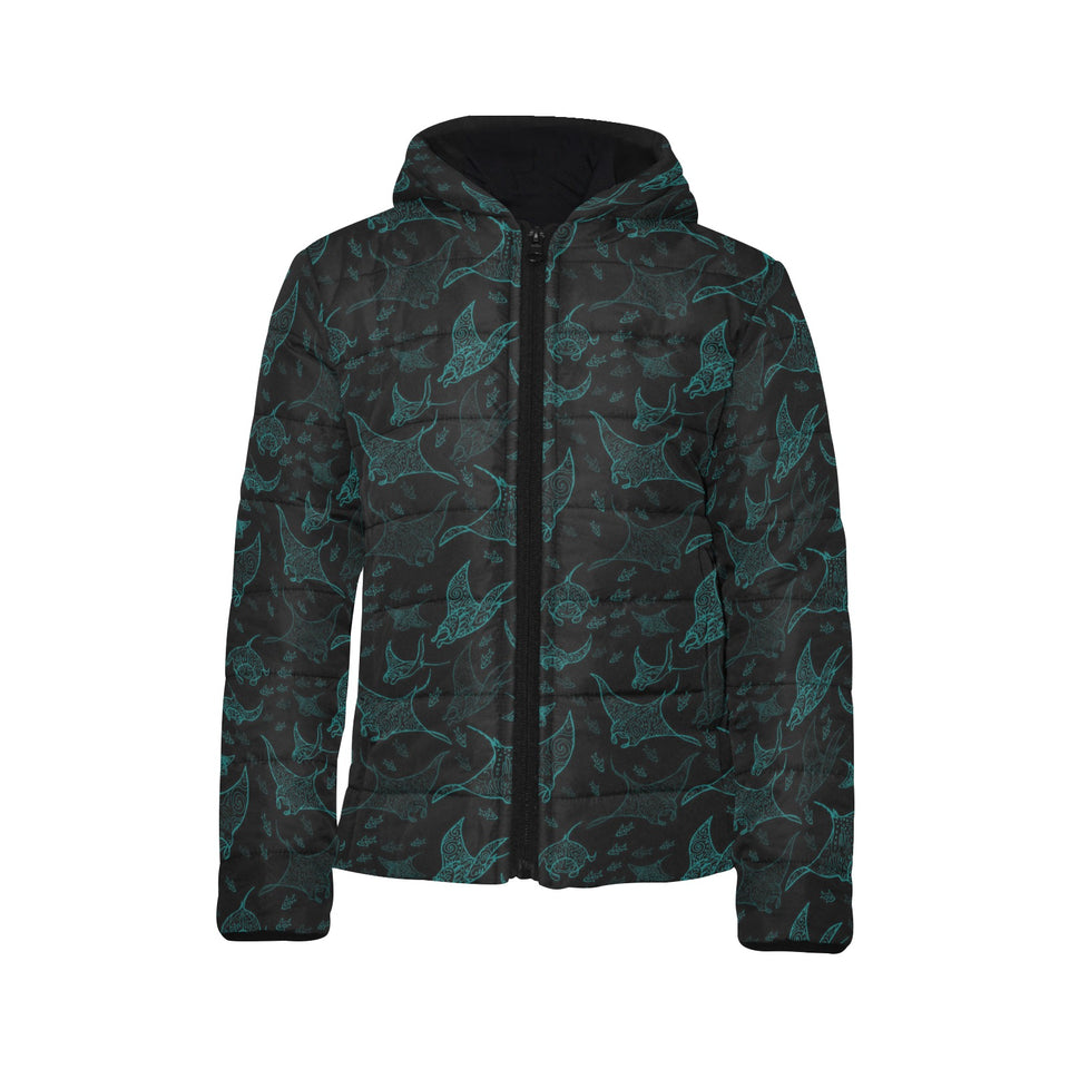 Stingray Pattern Print Design 02 Kids' Boys' Girls' Padded Hooded Jacket