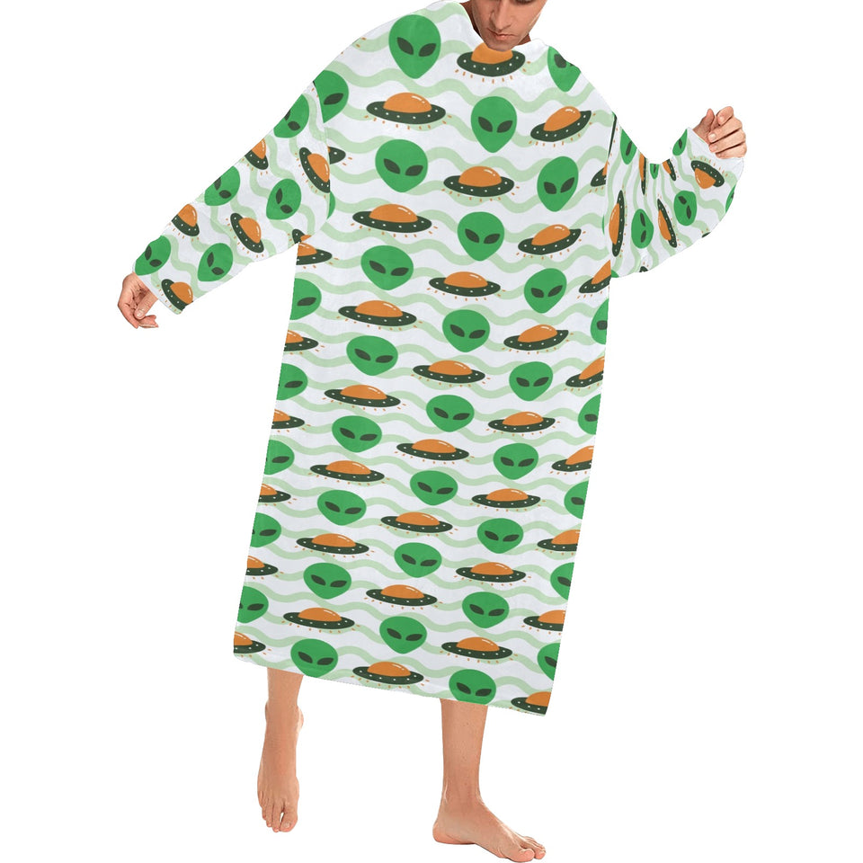 Alien Pattern Print Design 02 Blanket Robe with Sleeves