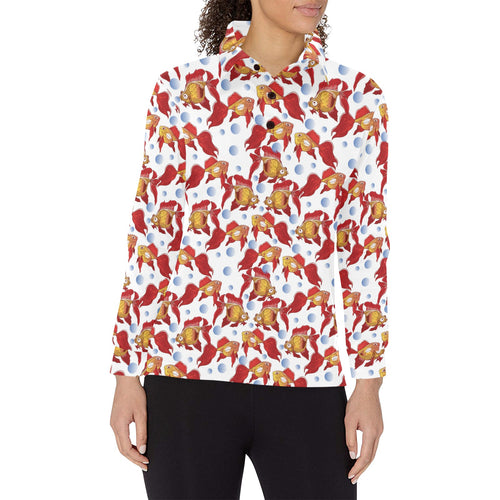 Goldfish Pattern Print Design 02 Women's Long Sleeve Polo Shirt