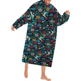 Swallow Pattern Print Design 04 Blanket Robe with Sleeves