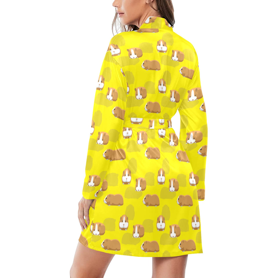 Guinea Pig Pattern Print Design 04 Women's Long Sleeve Belted Night Robe