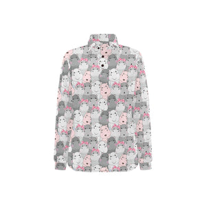 Hippopotamus Pattern Print Design 03 Women's Long Sleeve Polo Shirt