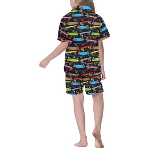 Skate Board Pattern Print Design 03 Kids' Boys' Girls' V-Neck Short Pajama Set