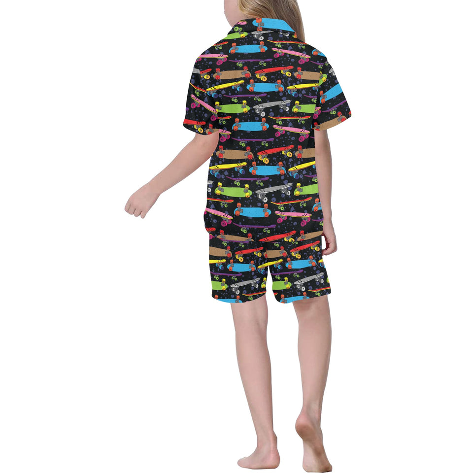 Skate Board Pattern Print Design 03 Kids' Boys' Girls' V-Neck Short Pajama Set