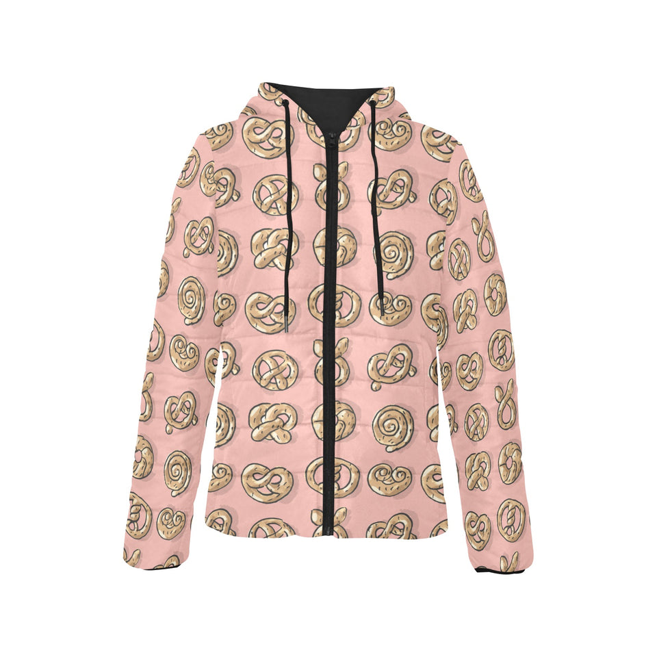 Pretzels Pattern Print Design 04 Women's Padded Hooded Jacket