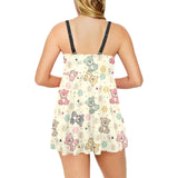 Teddy Bear Pattern Print Design 05 Chest Sexy Pleated Two Piece Swim Dress