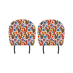 Colorful Rooster Chicken Guitar Pattern Car Headrest Cover