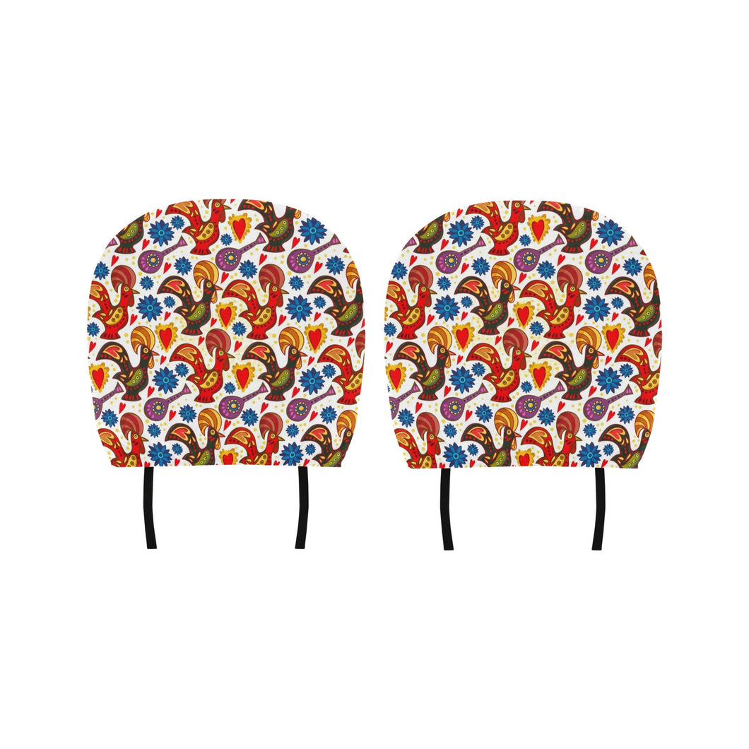 Colorful Rooster Chicken Guitar Pattern Car Headrest Cover