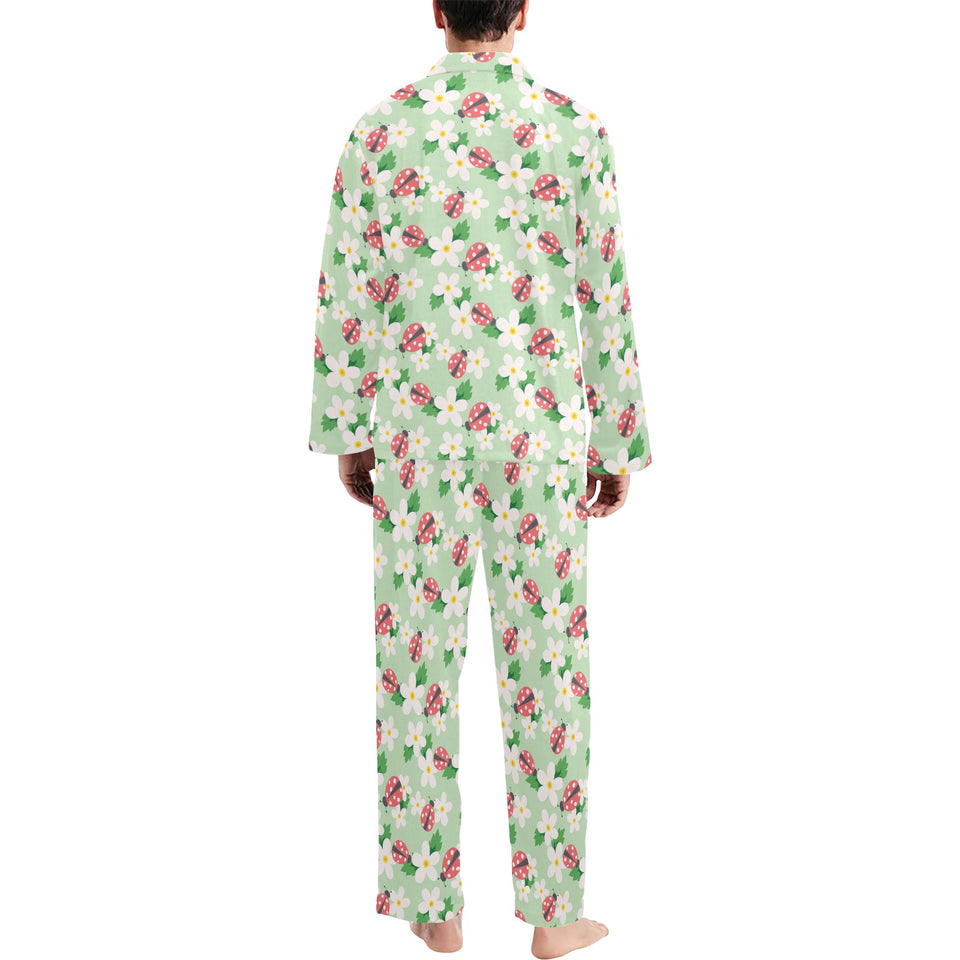 Ladybug Pattern Print Design 05 Men's Long Pajama Set