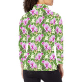 Orchid Leaves Pattern Women's Long Sleeve Polo Shirt