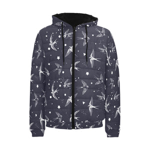 Swallow Pattern Print Design 02 Men's Padded Hooded Jacket(ModelH42)