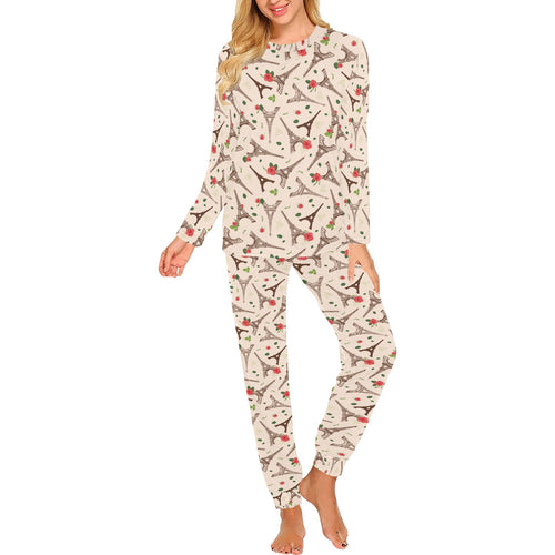 Eiffel Tower Pattern Print Design 03 Women's All Over Print Pajama Set