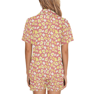 Popcorn Pattern Print Design 01 Women's V-Neck Short Pajama Set