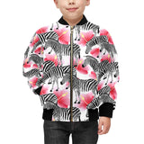 Zebra Red Hibiscus Pattern Kids' Boys' Girls' Bomber Jacket