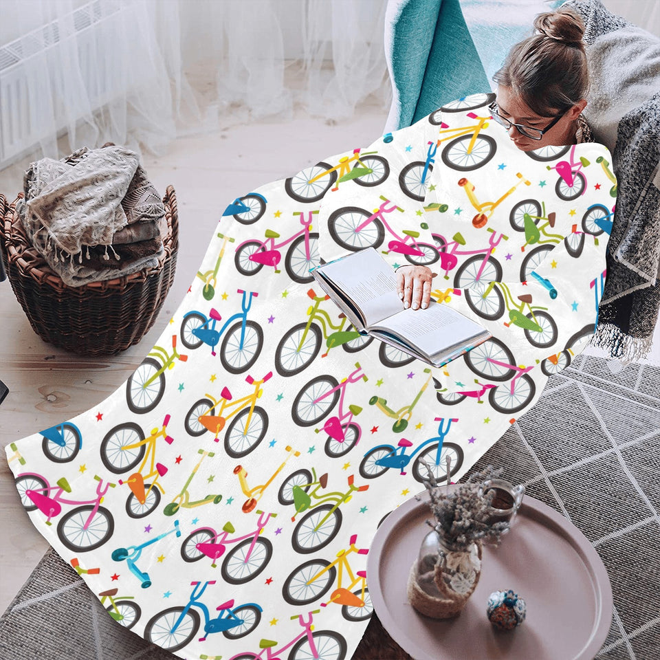 Bicycle Pattern Print Design 02 Blanket Robe with Sleeves