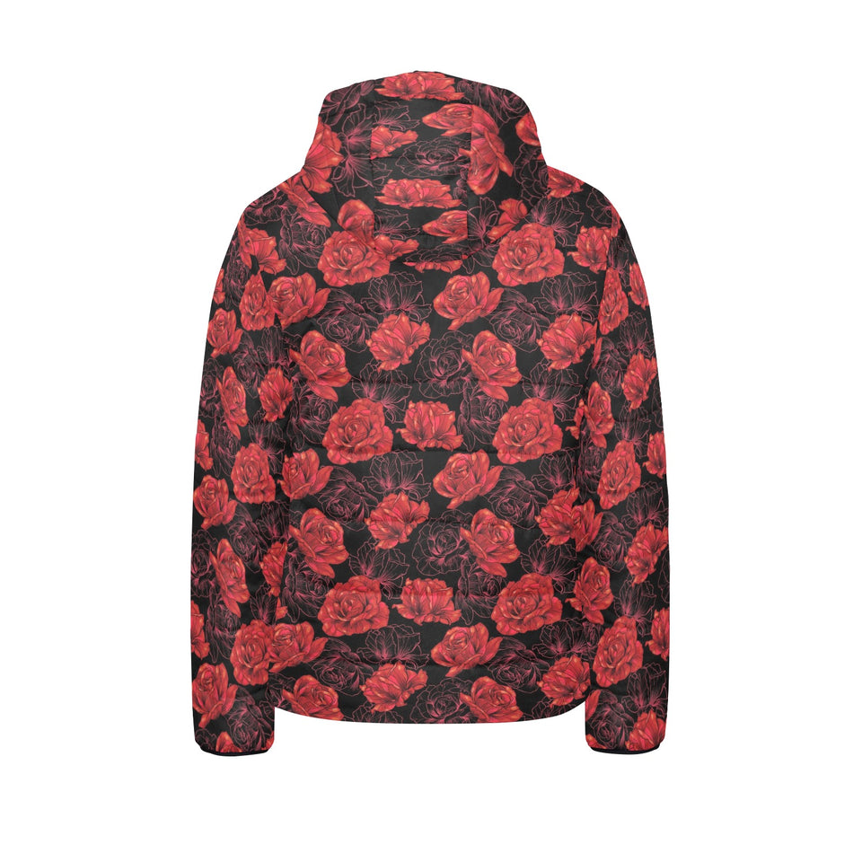 Rose Pattern Print Design 01 Kids' Boys' Girls' Padded Hooded Jacket