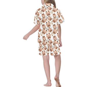 Yorkshire Terrier Pattern Print Design 04 Kids' Boys' Girls' V-Neck Short Pajama Set