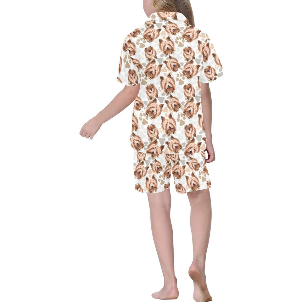 Yorkshire Terrier Pattern Print Design 04 Kids' Boys' Girls' V-Neck Short Pajama Set