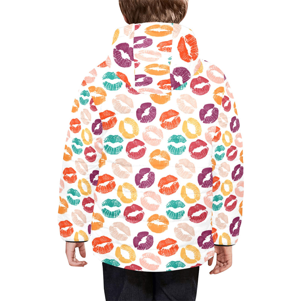 Lips Pattern Print Design 03 Kids' Boys' Girls' Padded Hooded Jacket