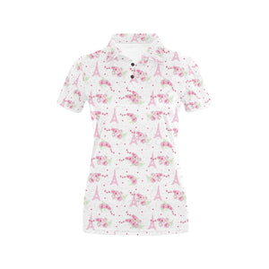 Eiffel Tower Pink Theme Pattern Print Design 05 Women's All Over Print Polo Shirt