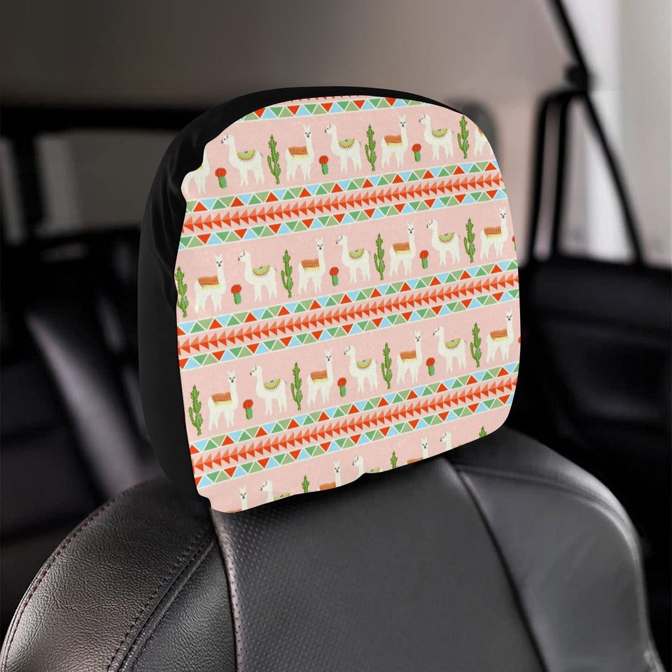 Llama Cactus Pattern background Car Headrest Cover