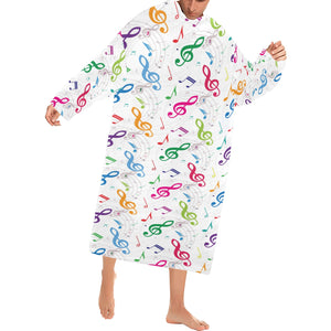 Music Notes Pattern Print Design 02 Blanket Robe with Sleeves