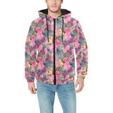 Hibiscus Pattern Print Design 03 Men's Padded Hooded Jacket(ModelH42)