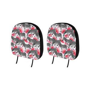 Zebra Red Hibiscus Pattern Car Headrest Cover