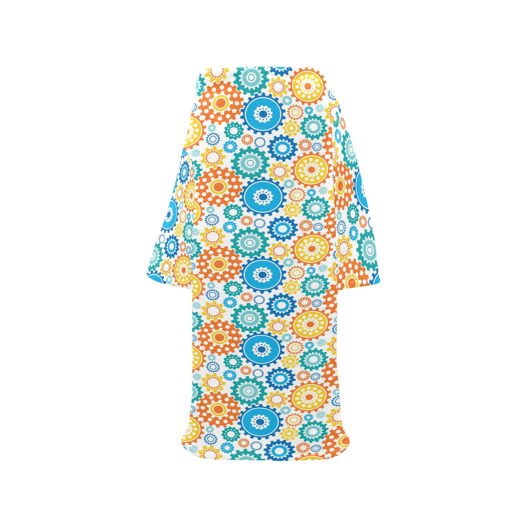 Gear Pattern Print Design 04 Blanket Robe with Sleeves