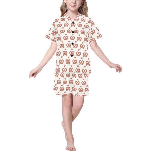 Pretzels Pattern Print Design 01 Kids' Boys' Girls' V-Neck Short Pajama Set