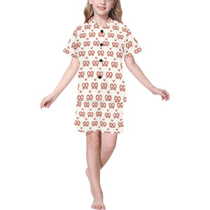 Pretzels Pattern Print Design 01 Kids' Boys' Girls' V-Neck Short Pajama Set