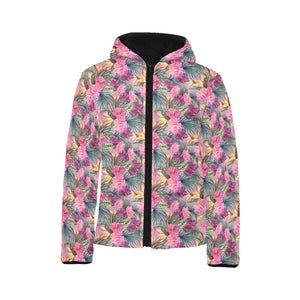 Hibiscus Pattern Print Design 03 Kids' Boys' Girls' Padded Hooded Jacket