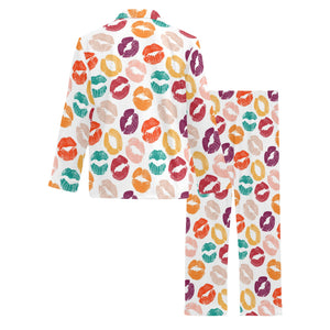 Lips Pattern Print Design 03 Men's Long Pajama Set