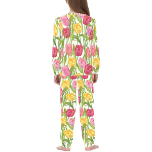 Pink Red Yellow Tulip Pattern Kids' Boys' Girls' All Over Print Pajama Set