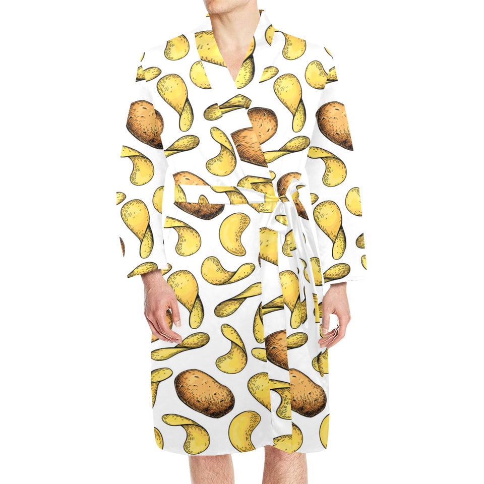 Potato Chips Pattern Print Design 01 Men's Long Sleeve Belted Night Robe