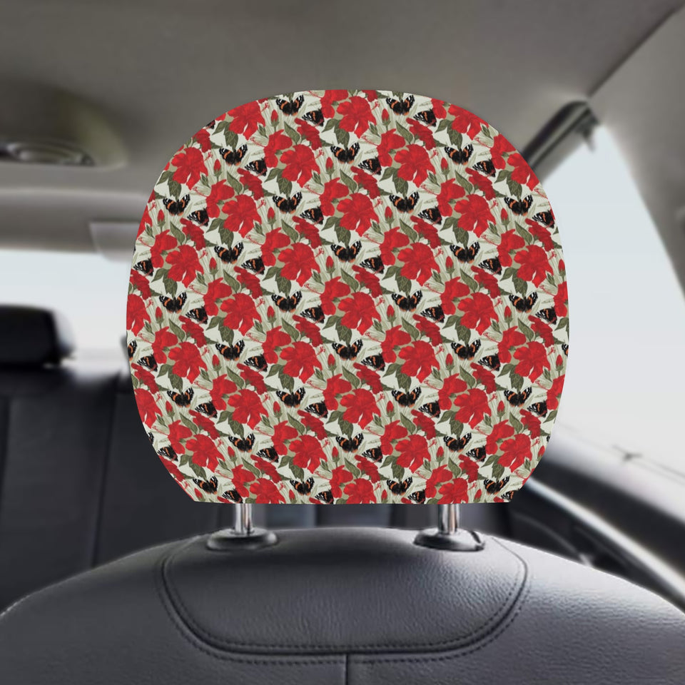 Hibiscus Pattern Print Design 04 Car Headrest Cover