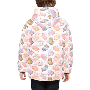 Pig Pattern Print Design 02 Kids' Boys' Girls' Padded Hooded Jacket