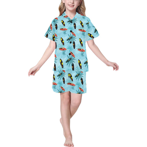 Surfboard Pattern Print Design 03 Kids' Boys' Girls' V-Neck Short Pajama Set