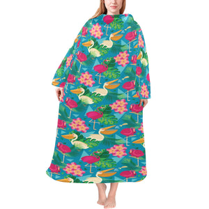 Pelican Pattern Print Design 03 Blanket Robe with Sleeves