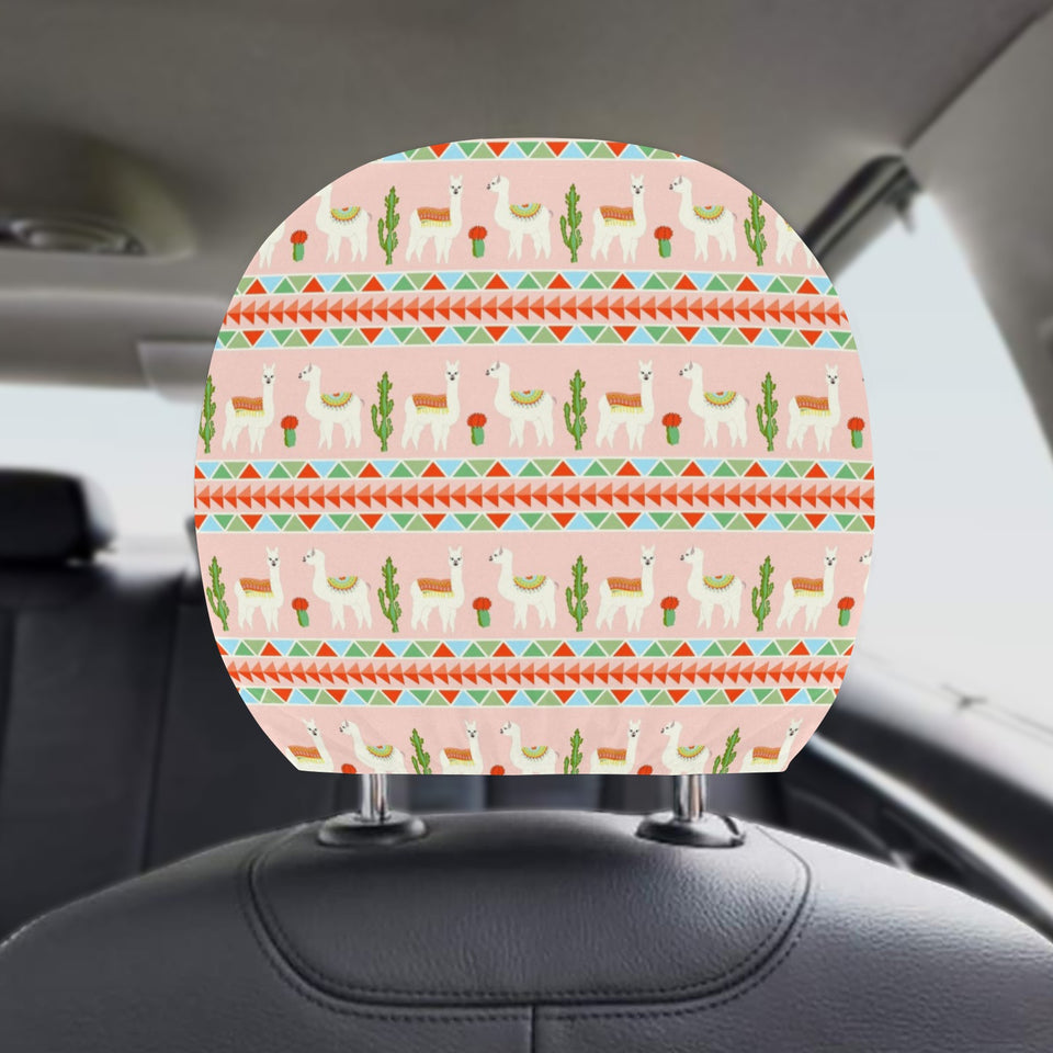 Llama Cactus Pattern background Car Headrest Cover