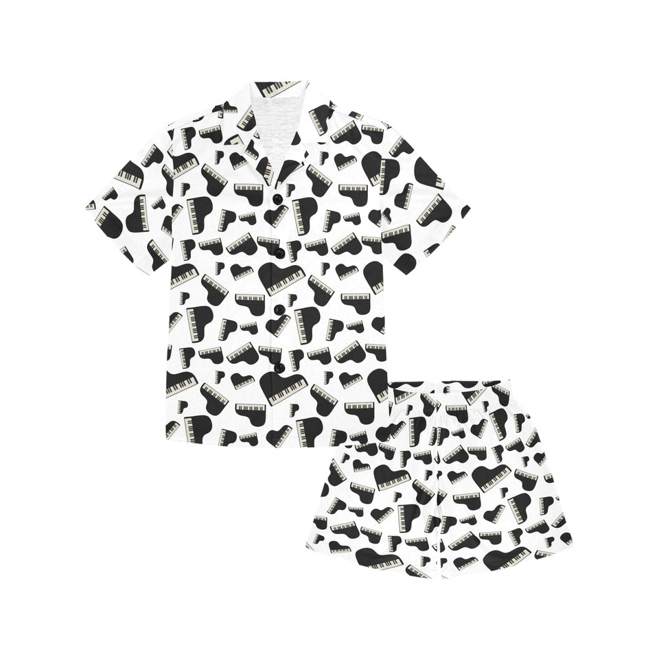 Piano Pattern Print Design 02 Kids' Boys' Girls' V-Neck Short Pajama Set