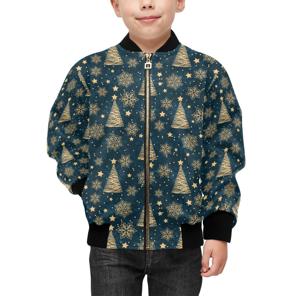 Gold Snowflake Chirstmas Pattern Kids' Boys' Girls' Bomber Jacket