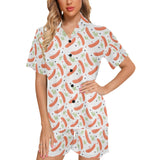 Sausage Pattern Print Design 03 Women's V-Neck Short Pajama Set