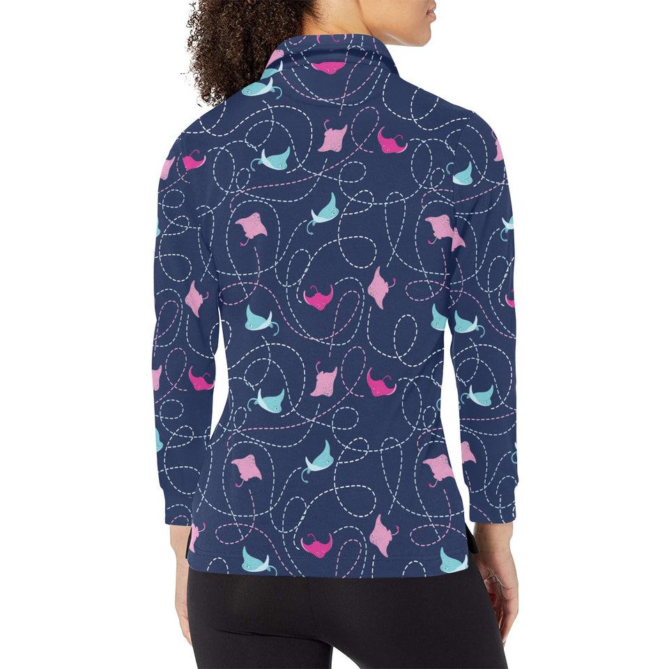 Stingray Pattern Print Design 05 Women's Long Sleeve Polo Shirt