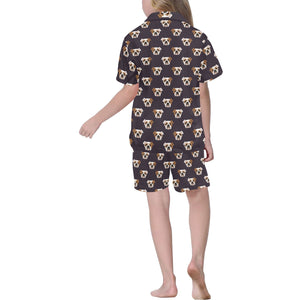 English Bulldog Pattern Print Design 03 Kids' Boys' Girls' V-Neck Short Pajama Set